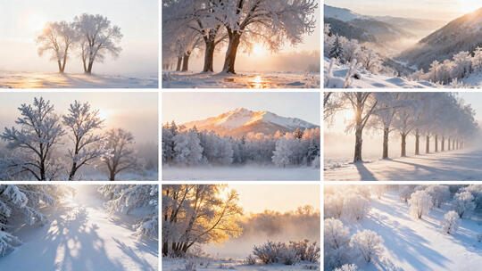 唯美冬季雾凇雪景 雪景树林 森林结冰冬天