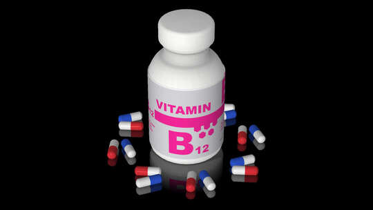 一瓶维生素B12胶囊、药丸、片剂、Alp