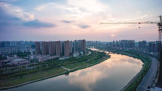 衡阳蒸水日落夜景延时摄影