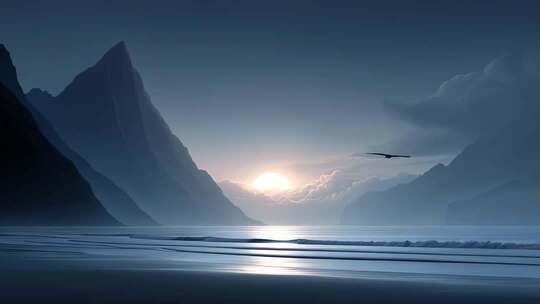 海天一色日出光辉照耀着宁静的海面