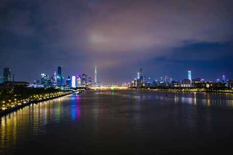 广州城市夜景珠江广州塔大景远景全景延时