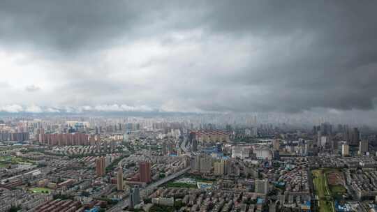 河南郑州陇海高架暴雨雨幕强对流航拍延时