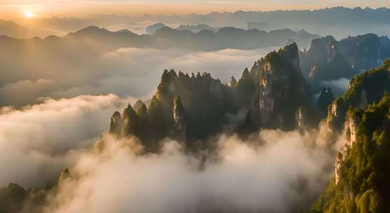 张家界山峰云海山脉日出风景云雾大自然奇峰