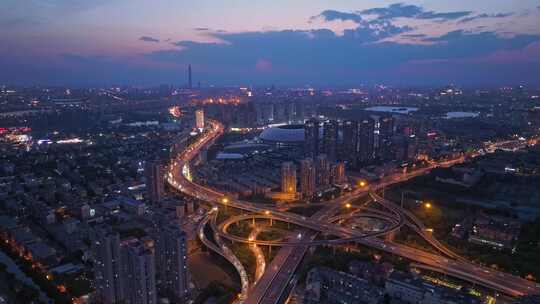 天津中石油立交桥夜景航拍