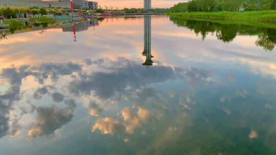 北京奥林匹克中心日落夕阳晚霞