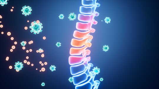 人体脊柱炎症和病毒感染，3d渲染。
