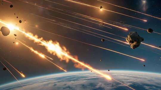 太空陨石流星划过地球景象