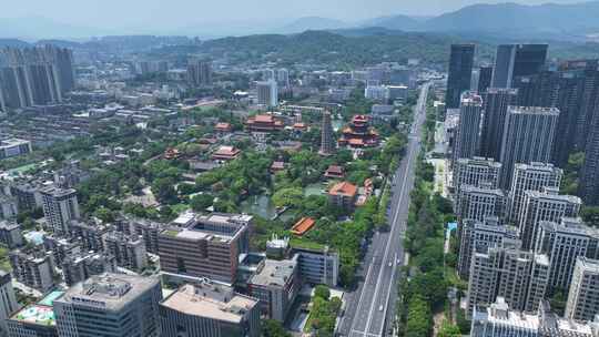 福州西禅古寺航拍城市寺庙古建筑景观风景