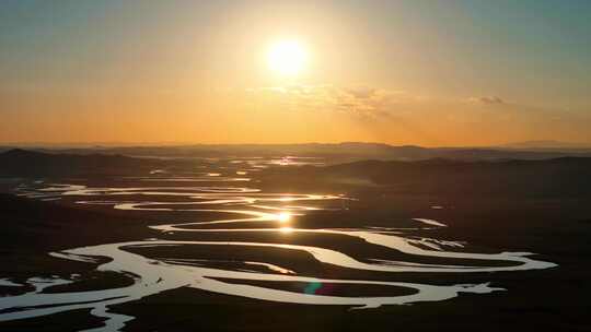 若尔盖黑河黄河九曲河湾夕阳4k航拍