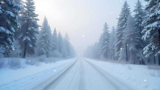 冬天路面积雪景观4k舞台粒子活动背景