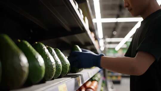 男子超市挑选牛油果素材
