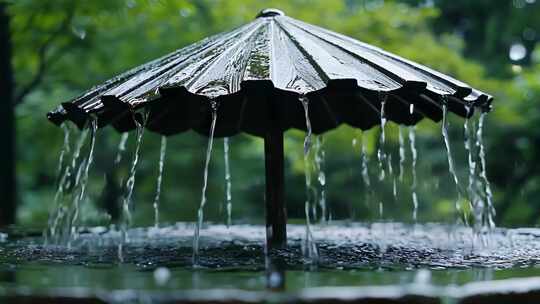 意境下雨雨景屋檐雨天老房子江南烟雨雨水