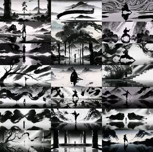 8K中国风武术剪影水墨风功夫意境武术大屏高清在线视频素材下载