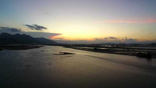 航拍闽江小岛果园茉莉花田沙洲湿地河汊白鹭