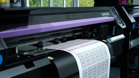 喷墨打印机工作中印在编织材料上的工业印刷
