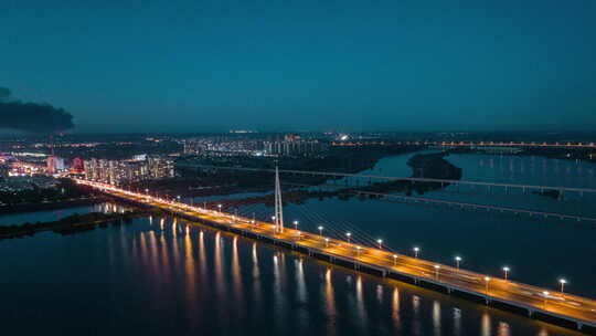 辽宁盘锦大桥夜景航拍