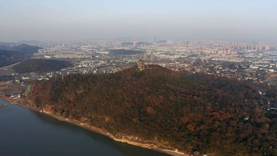 安徽省马鞍山市采石矶景区三台阁航拍风光