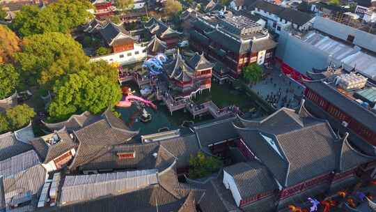 豫园城隍庙航拍人流游客游玩上海黄浦区城市视频素材模板下载