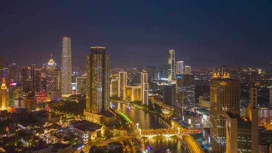 天津海河夜景延时天津夜景延时航拍