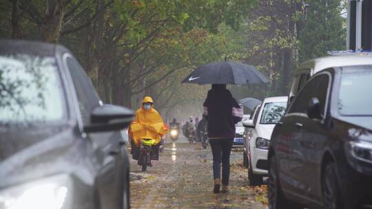 深秋下雨街景