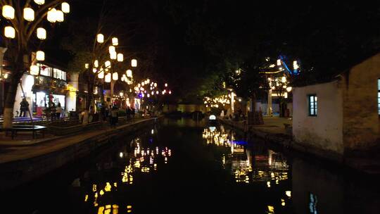 周庄古镇夜景航拍原素材（苏州昆山）