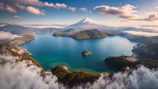 富士山湖泊自然风光全景