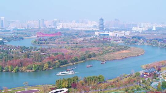 扬州市运河三湾风景区航拍