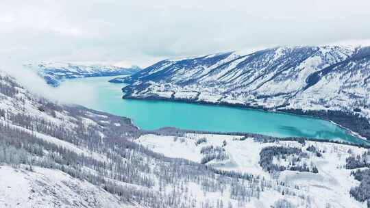 新疆喀纳斯雪景航拍视频素材模板下载