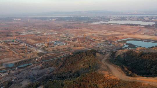 航拍延时建设鄂州花湖机场挖掘土方工程