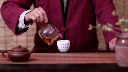 中国茶文化倒茶喝茶特写镜头