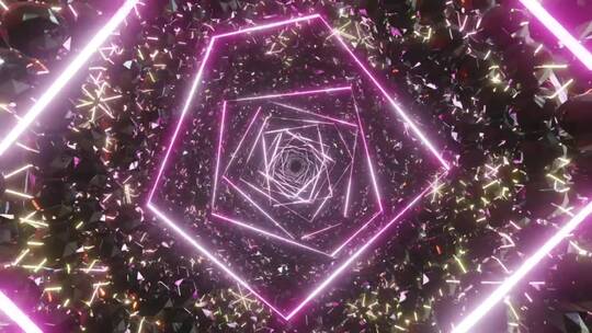 水晶和紫色霓虹灯的抽象隧道
