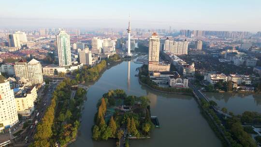 南通电视塔濠河风景区航拍风光