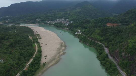 航拍浙江温州楠溪江景区狮子岩