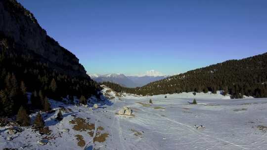 具有美丽全景和勃朗峰景色的山地平原无人机