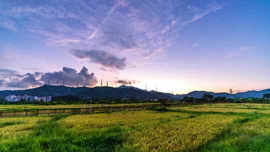 田野上的美丽黄昏景色