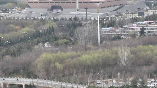 高清航拍春天油菜花城市边田野空镜定鼎门