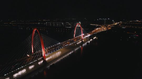 杭州_之江大桥（钱江七桥）航拍_夜景视频素材模板下载