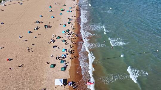 青岛崂山区石老人海水浴场视频素材模板下载