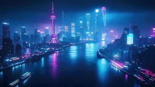 上海陆家嘴赛博朋克风夜景