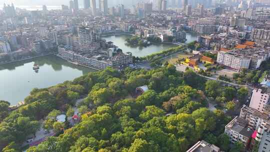 江西南昌八一公园航拍百花洲城市地标风景风