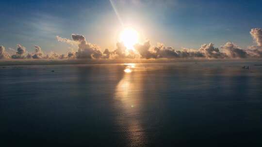 航拍港口日出集装箱码头朝阳面朝大海