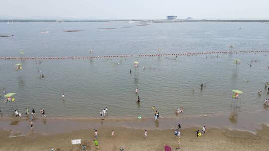 宁波北仑梅山湾沙滩公园滨海万人沙滩4K航拍