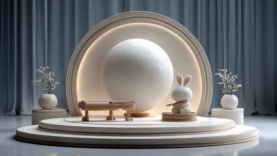 萌兔演奏音乐场景白色极简风