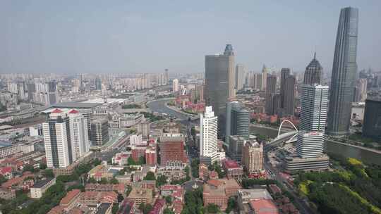 航拍天津城市风光高楼建筑视频素材模板下载