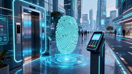 科技城市指纹识别门禁场景