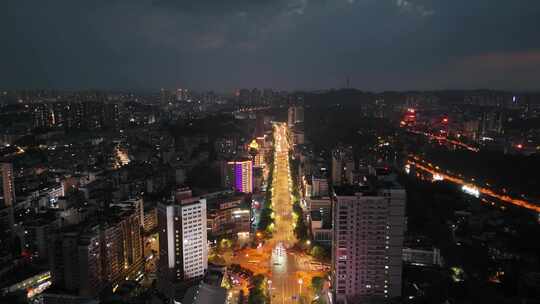 航拍四川自贡夜景自贡城市风光