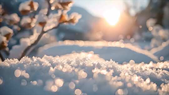 冬天雪花雪景下雪天冰晶雪花特写空镜头唯美