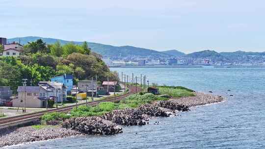 北海道 小樽 日本旅游 日本航拍 海边铁路