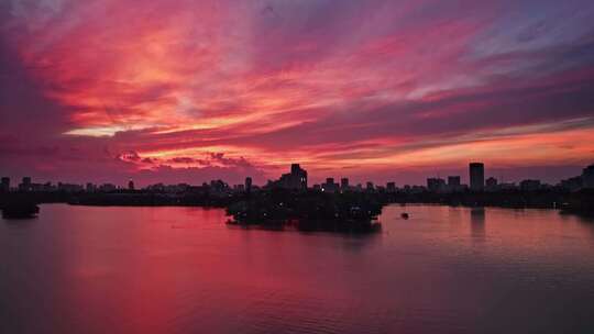 嘉兴南湖晚霞夜景航拍