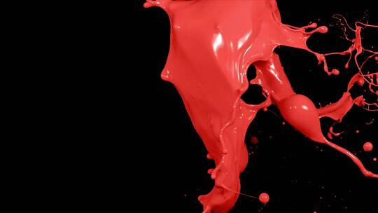 红色大片液体颜料泼洒飞溅